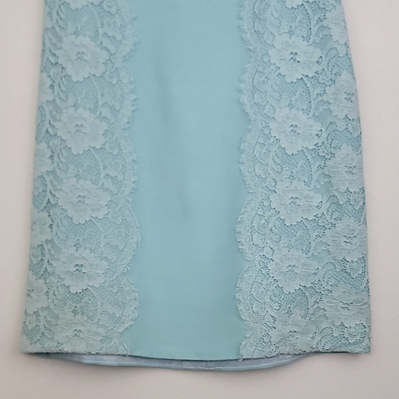 Vintage Blue & Lace Midi Short Sleeve Shift Dress By Jean Lang (Altered Waist) S - Picture 3 of 13